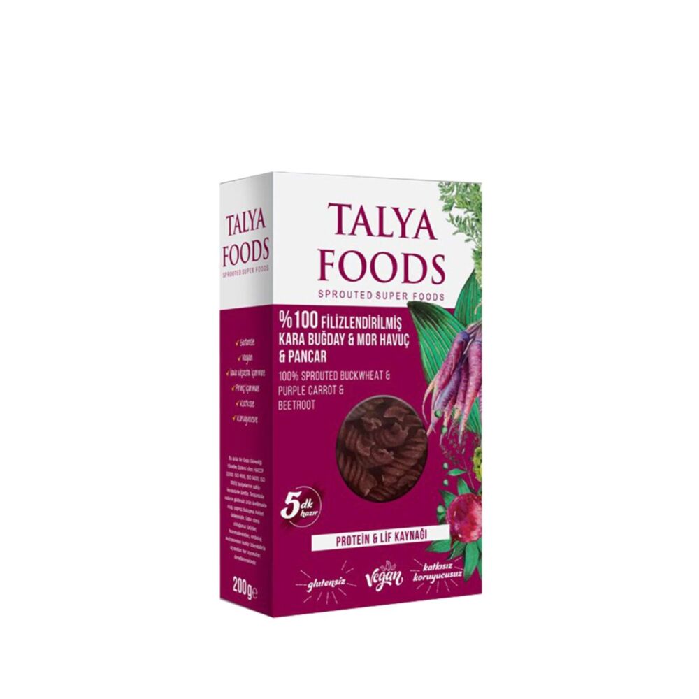 Talya Foods Filizlendirilmiş Çiğ Karabuğday Mor Havuç Pancar Makarnası 200 Gr 5