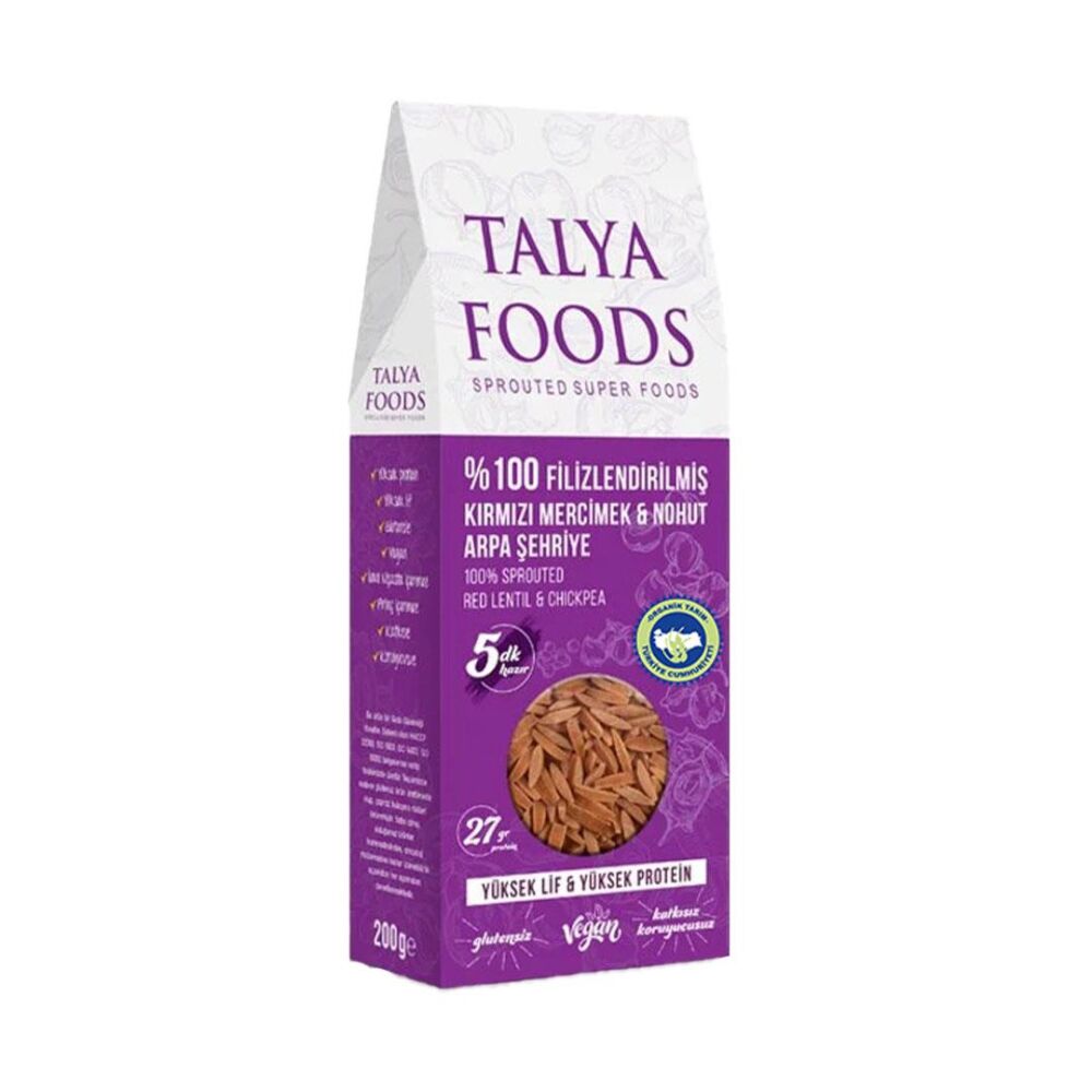 Talya Foods Organik Filizlendirilmiş Kırmızı Mercimek Nohut Arpa Şehriye 200 Gr 5