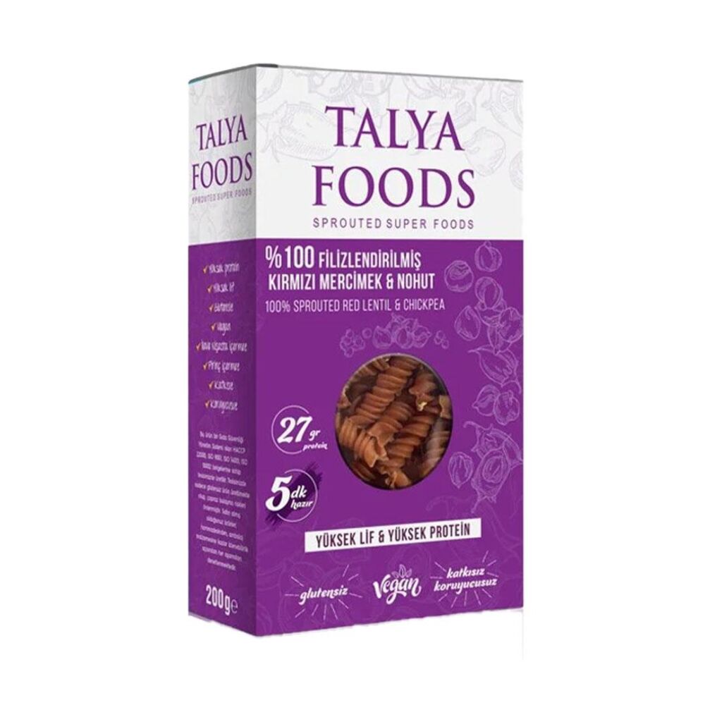 Talya Foods Organik Filizlendirilmiş Kırmızı Mercimek Nohut Makarnası 200 Gr 5