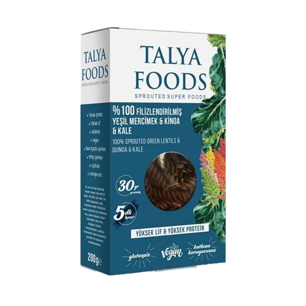 Talya Foods Organik Filizlendirilmiş Yeşil Mercimek Kinoa Kale Makarnası 200 Gr 5
