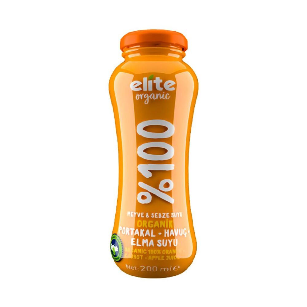 Elite Naturel Organik Soğuk Sıkım %100 Portakal Havuç Elma Suyu 200 Ml 5