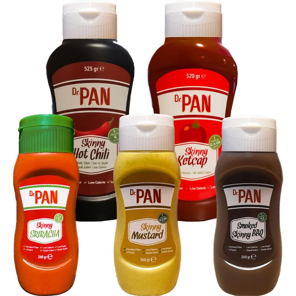 Dr. Pan Skinny Şeker İlavesiz Düşük Kalorili Sos 5'li Set Ketçap Hot Chili Bbq Hardal Sriracha 5